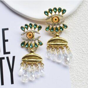 Schiaparelli Inspired Statement Earrings Gold Tone Runway Long Big